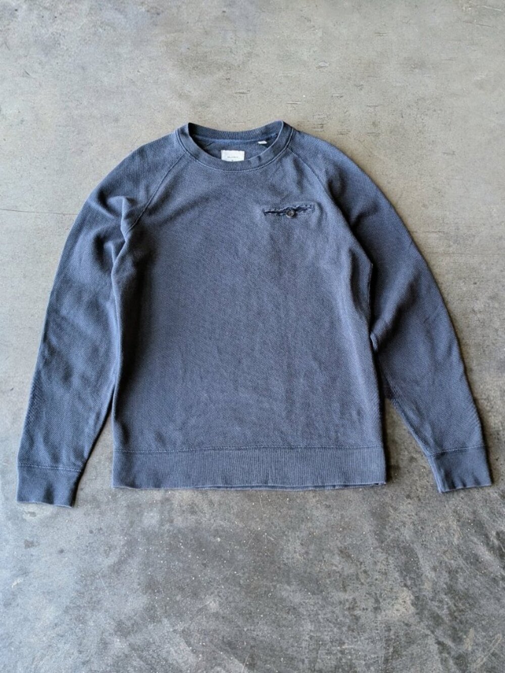 Billy Reid Tommy Crew Waffle Knit Crewneck Sweatshirt in Navy Blue medium